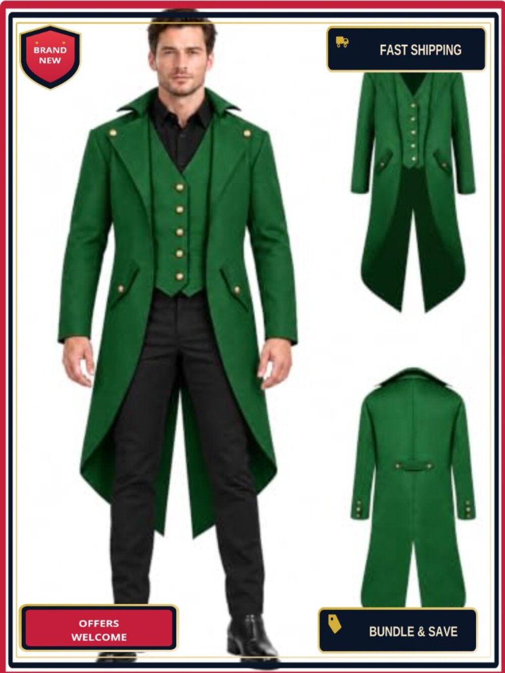 Men's Pirate Renaissance Gothic Tailcoat Jacket for Halloween Cosplay